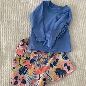 Rugged Butts rash guard & swim trunks
